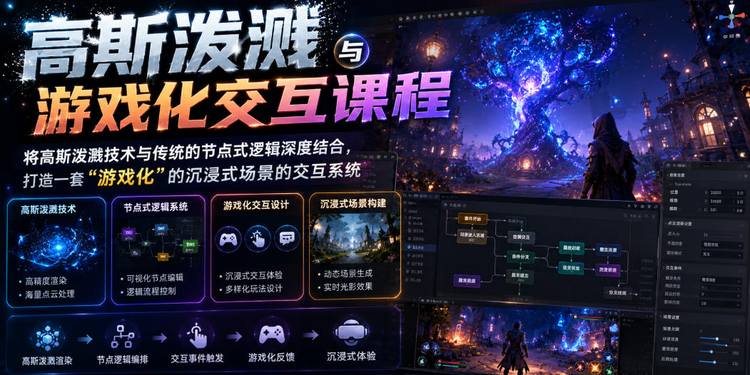 高斯泼溅与游戏化交互课程，将高斯泼溅技术与传统的节点式逻辑深度结合，打造一套“游戏化”的沉浸式场景的交互系统力繁信息站-闲云创业网-老谢轻创网-中创网-福缘网-冒泡网-资源之家-魔方项目库力繁信息站