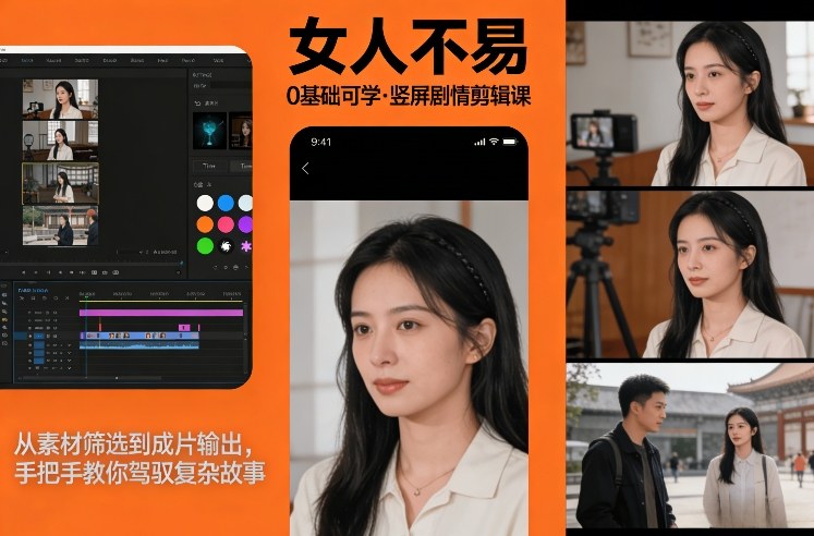 0基础可学！《女人不易》竖屏剧情剪辑课，从素材筛选到成片输出，手把手教你驾驭复杂故事力繁信息站-闲云创业网-老谢轻创网-中创网-福缘网-冒泡网-资源之家-魔方项目库力繁信息站