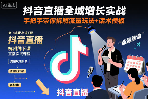 抖音直播全域增长实战第155期杭州线下课，手把手带你拆解流量玩法+话术模板力繁信息站-闲云创业网-老谢轻创网-中创网-福缘网-冒泡网-资源之家-魔方项目库力繁信息站