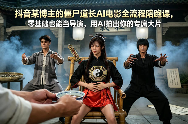 抖音某博主的僵尸道长AI电影全流程陪跑课，零基础也能当导演，用AI拍出你的专属大片力繁信息站-闲云创业网-老谢轻创网-中创网-福缘网-冒泡网-资源之家-魔方项目库力繁信息站