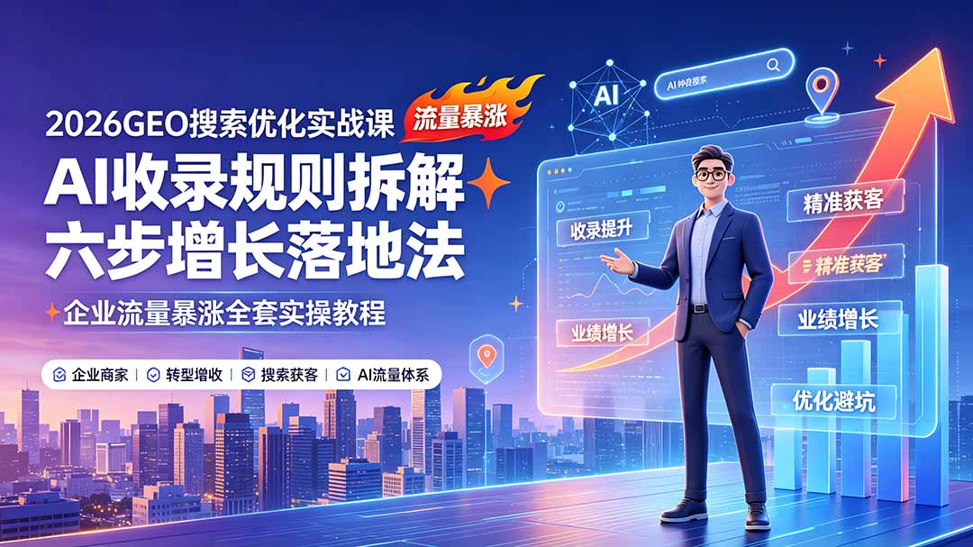 2026GEO搜索优化实战课:AI收录规则拆解|六步增长落地法|企业流量暴涨全套实操教程力繁信息站-闲云创业网-老谢轻创网-中创网-福缘网-冒泡网-资源之家-魔方项目库力繁信息站