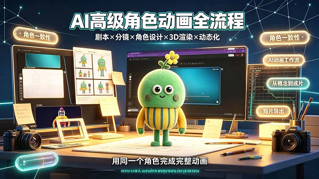 AI高级角色动画全流程:剧本×分镜×角色设计×3D渲染×动态化,从概念到成片一站式教学力繁信息站-闲云创业网-老谢轻创网-中创网-福缘网-冒泡网-资源之家-魔方项目库力繁信息站