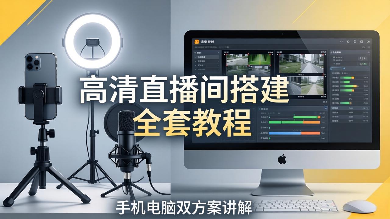 高清直播间搭建全套教程，手机电脑双方案讲解，设备选型调试多机位实操教学力繁信息站-闲云创业网-老谢轻创网-中创网-福缘网-冒泡网-资源之家-魔方项目库力繁信息站