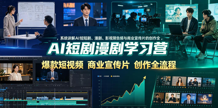 AI短剧漫剧学习营，系统讲解AI短剧、漫剧、影视预告片、爆款短视频与商业宣传片的创作全流程力繁信息站-闲云创业网-老谢轻创网-中创网-福缘网-冒泡网-资源之家-魔方项目库力繁信息站
