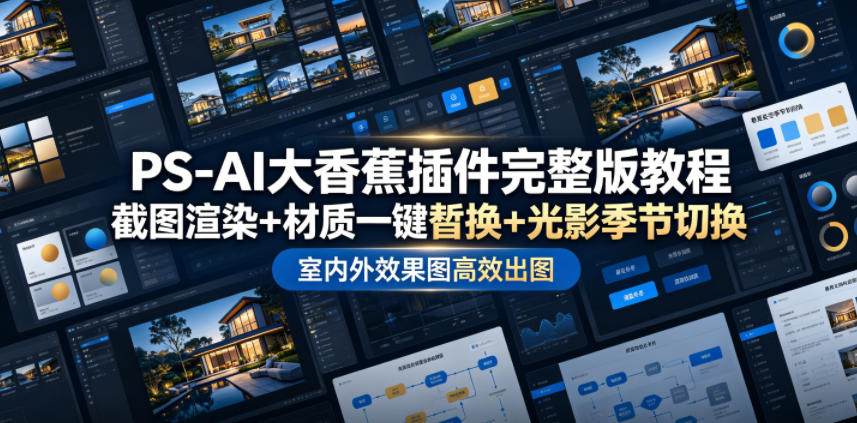 PS-AI大香蕉插件完整版教程，截图渲染+材质一键替换+光影季节切换，室内外效果图高效出图高阶课程力繁信息站-闲云创业网-老谢轻创网-中创网-福缘网-冒泡网-资源之家-魔方项目库力繁信息站