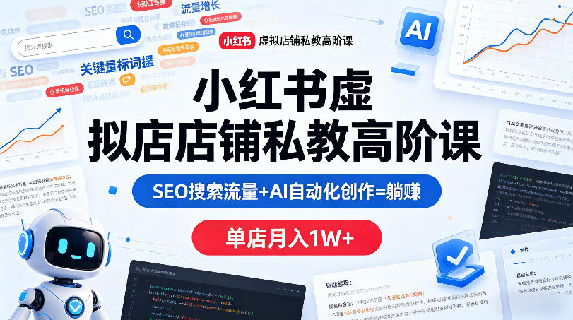 小红书虚拟店铺私教高阶课，SEO搜索流量+AI自动化创作=躺賺，单店月入1W+力繁信息站-闲云创业网-老谢轻创网-中创网-福缘网-冒泡网-资源之家-魔方项目库力繁信息站