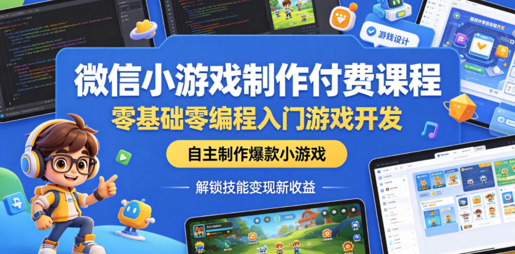微信小游戏制作付费课程，零基础零编程入门游戏开发，自主制作爆款小游戏，解锁技能变现新收益力繁信息站-闲云创业网-老谢轻创网-中创网-福缘网-冒泡网-资源之家-魔方项目库力繁信息站