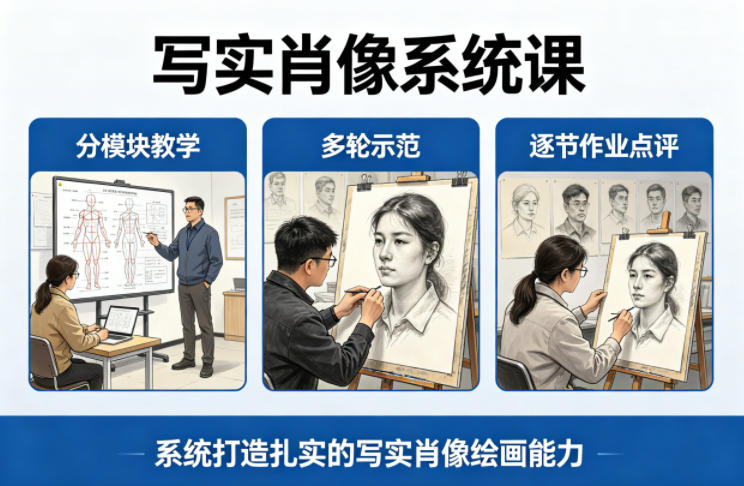 写实肖像系统课,全程分模块教学+多轮示范+逐节作业点评,系统打造扎实的写实肖像绘画能力力繁信息站-闲云创业网-老谢轻创网-中创网-福缘网-冒泡网-资源之家-魔方项目库力繁信息站