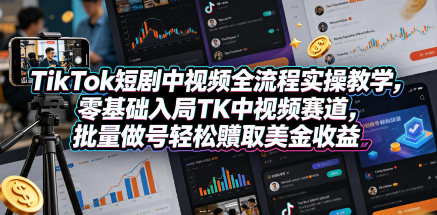 TikTok短剧中视频全流程实操教学，零基础入局TK中视频赛道，批量做号轻松賺取美金收益力繁信息站-闲云创业网-老谢轻创网-中创网-福缘网-冒泡网-资源之家-魔方项目库力繁信息站