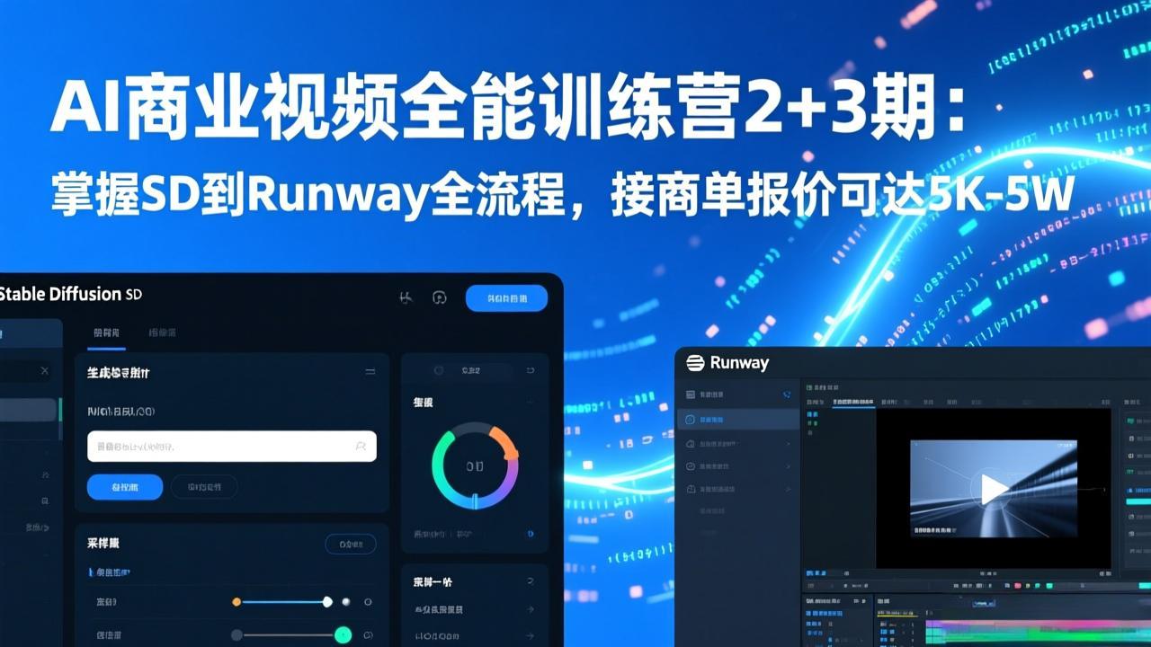 AI商业视频全能训练营2+3期：掌握SD到Runway全流程，接商单报价可达5K-5W力繁信息站-闲云创业网-老谢轻创网-中创网-福缘网-冒泡网-资源之家-魔方项目库力繁信息站