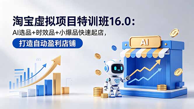 淘宝虚拟项目特训班16.0：AI选品+时效品+小爆品快速起店，打造自动盈利店铺力繁信息站-闲云创业网-老谢轻创网-中创网-福缘网-冒泡网-资源之家-魔方项目库力繁信息站