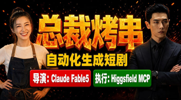 Claude Fable5担任导演+Higgsfield MCP落地执行｜《总裁烤串》真人质感短剧全自动AI生成全流程教学力繁信息站-闲云创业网-老谢轻创网-中创网-福缘网-冒泡网-资源之家-魔方项目库力繁信息站