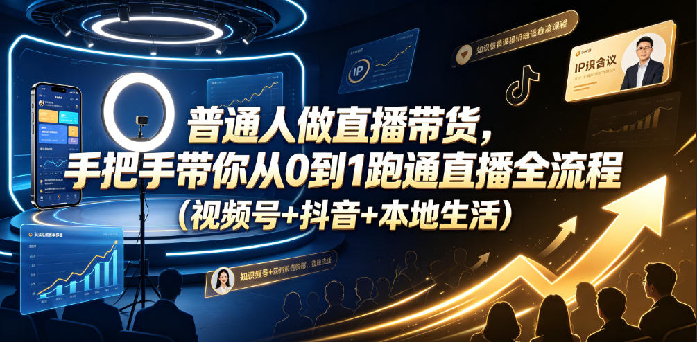 普通人做直播带货，手把手带你从0到1跑通直播全流程(视频号+抖音+本地生活)力繁信息站-闲云创业网-老谢轻创网-中创网-福缘网-冒泡网-资源之家-魔方项目库力繁信息站