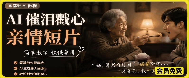 AI催泪戳心亲情短片,零基础AI教程,简单教学仅供参考力繁信息站-闲云创业网-老谢轻创网-中创网-福缘网-冒泡网-资源之家-魔方项目库力繁信息站