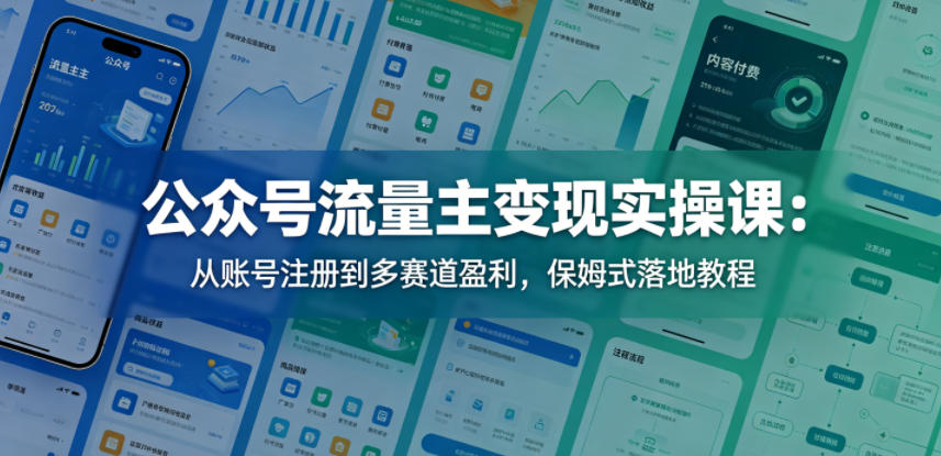 公众号流量主变现实操课:从账号注册到多赛道盈利,保姆式落地教程力繁信息站-闲云创业网-老谢轻创网-中创网-福缘网-冒泡网-资源之家-魔方项目库力繁信息站