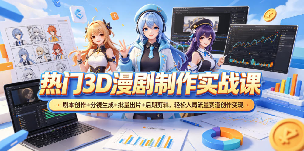 热门3D漫剧制作实战课,剧本创作+分镜生成+批量出片+后期剪辑,轻松入局流量赛道创作变现力繁信息站-闲云创业网-老谢轻创网-中创网-福缘网-冒泡网-资源之家-魔方项目库力繁信息站