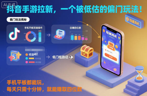 抖音手游拉新，一个被低估的偏门玩法！手机平板都能玩，每天只需十分钟，就能賺取四位数【揭秘】力繁信息站-闲云创业网-老谢轻创网-中创网-福缘网-冒泡网-资源之家-魔方项目库力繁信息站