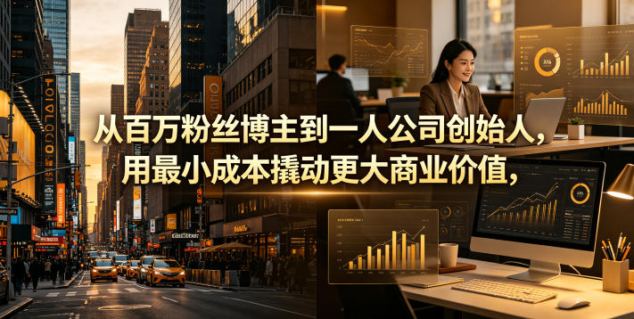 从百万粉丝博主到一人公司创始人,用最小成本撬动更大商业价值力繁信息站-闲云创业网-老谢轻创网-中创网-福缘网-冒泡网-资源之家-魔方项目库力繁信息站
