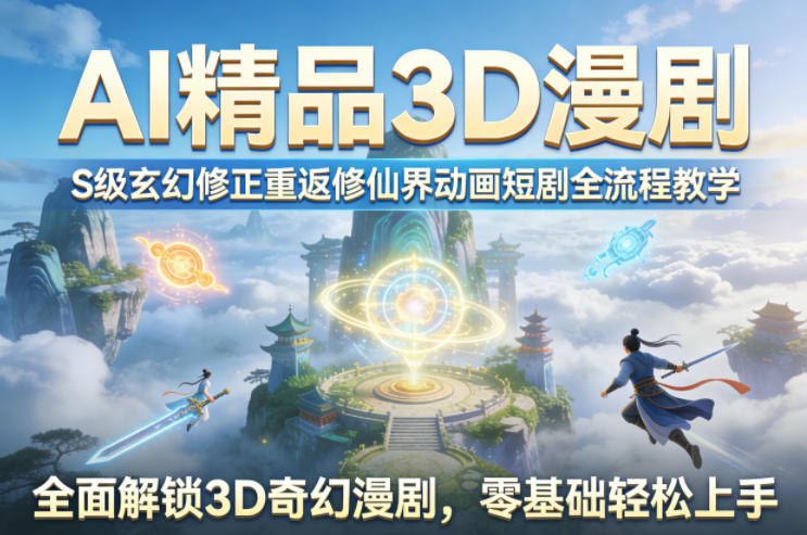AI精品3D漫剧S级玄幻修正重返修仙界动画短剧全流程教学，全面解锁3D奇幻漫剧，零基础轻松上手力繁信息站-闲云创业网-老谢轻创网-中创网-福缘网-冒泡网-资源之家-魔方项目库力繁信息站
