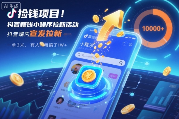 捡钱项目！抖音賺钱小程序拉新活动，抖音端内宣发拉新，一单3米，有人半个月搞了1W+力繁信息站-闲云创业网-老谢轻创网-中创网-福缘网-冒泡网-资源之家-魔方项目库力繁信息站