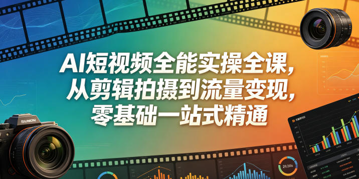 AI短视频全能实操全课,从剪辑拍摄到流量变现,零基础一站式精通力繁信息站-闲云创业网-老谢轻创网-中创网-福缘网-冒泡网-资源之家-魔方项目库力繁信息站