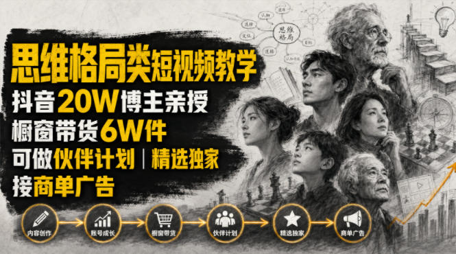 人性思维格局类短视频教学，抖音20W博主亲授，橱窗带货6W件，可做伙伴计划、精选独家、接商单广告力繁信息站-闲云创业网-老谢轻创网-中创网-福缘网-冒泡网-资源之家-魔方项目库力繁信息站