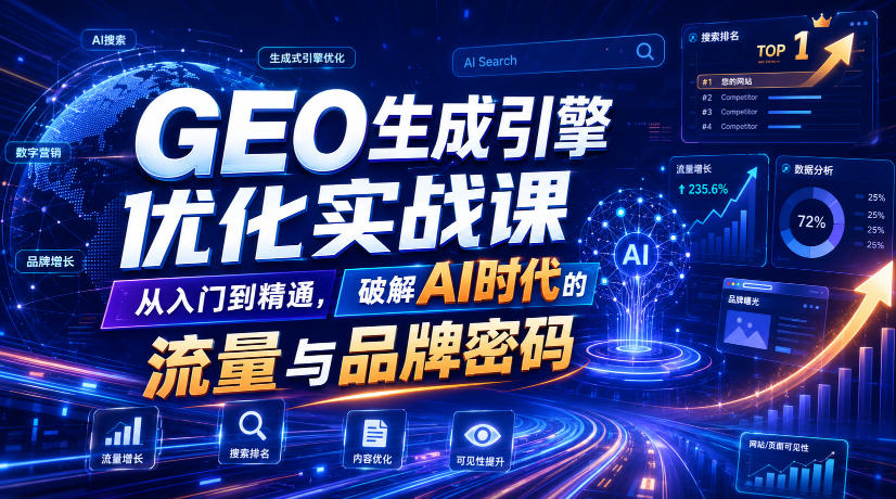 GEO生成引擎优化实战课,从入门到精通,破解AI时代的流量与品牌密码力繁信息站-闲云创业网-老谢轻创网-中创网-福缘网-冒泡网-资源之家-魔方项目库力繁信息站