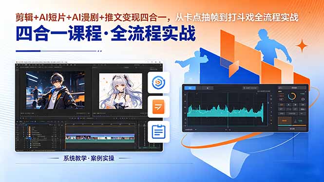 剪辑+AI短片+AI漫剧+推文变现四合一,从卡点抽帧到打斗戏全流程实战力繁信息站-闲云创业网-老谢轻创网-中创网-福缘网-冒泡网-资源之家-魔方项目库力繁信息站