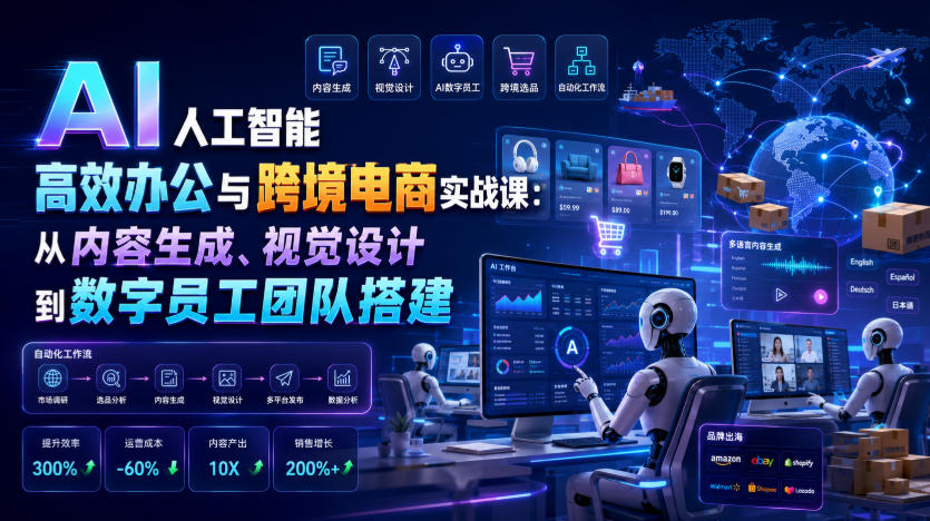 AI人工智能高效办公与跨境电商实战课:从内容生成、视觉设计到数字员工团队搭建力繁信息站-闲云创业网-老谢轻创网-中创网-福缘网-冒泡网-资源之家-魔方项目库力繁信息站