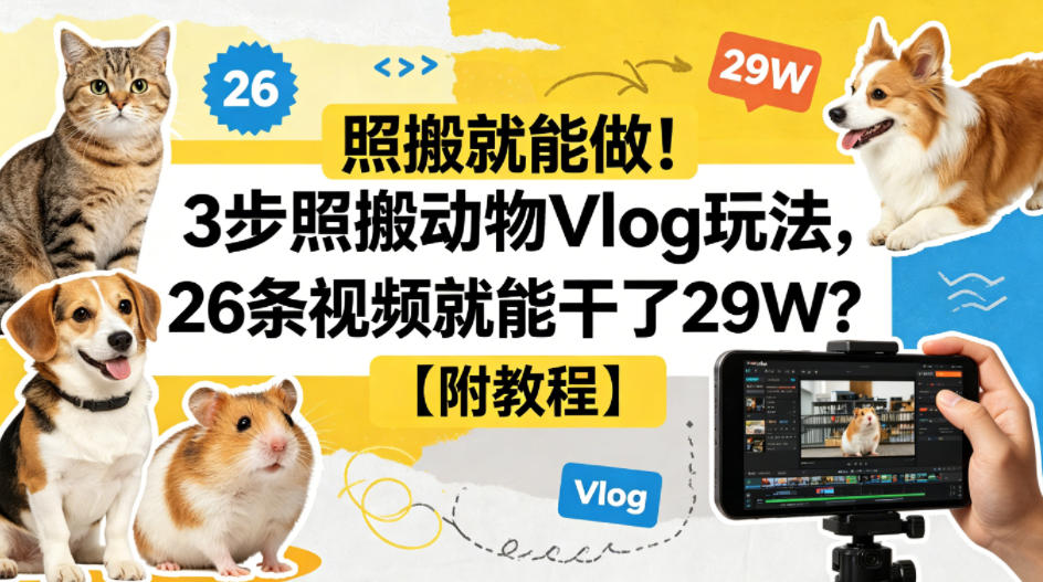 照搬就能做！3步照搬动物Vlog玩法，26条视频就能干了29W？【附教程】【赠coze一键生成工作流】力繁信息站-闲云创业网-老谢轻创网-中创网-福缘网-冒泡网-资源之家-魔方项目库力繁信息站