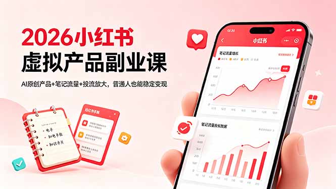 2026小红书虚拟产品副业课，AI原创产品+笔记流量+投流放大，普通人也能稳定变现力繁信息站-闲云创业网-老谢轻创网-中创网-福缘网-冒泡网-资源之家-魔方项目库力繁信息站