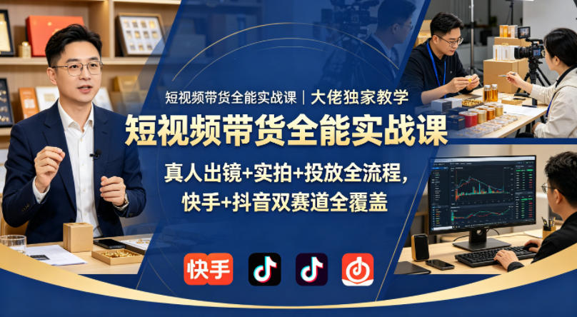 短视频带货全能实战课｜大佬独家教学，真人出镜+实拍+投放全流程，快手+抖音双赛道全覆盖力繁信息站-闲云创业网-老谢轻创网-中创网-福缘网-冒泡网-资源之家-魔方项目库力繁信息站