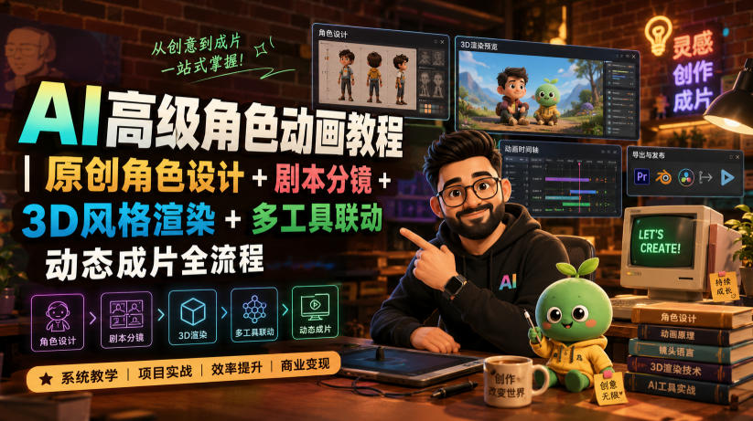 AI高级角色动画教程|原创角色设计+剧本分镜+3D风格渲染+多工具联动动态成片全流程【中英字幕】力繁信息站-闲云创业网-老谢轻创网-中创网-福缘网-冒泡网-资源之家-魔方项目库力繁信息站