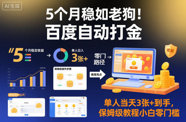 5个月稳如老狗！百度自动打金，单人当天3张+到手，保姆级教程小白零门槛【揭秘】力繁信息站-闲云创业网-老谢轻创网-中创网-福缘网-冒泡网-资源之家-魔方项目库力繁信息站