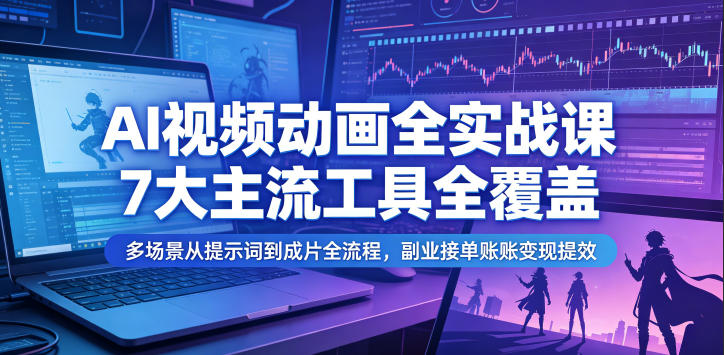 AI视频动画全实战课,7大主流工具全覆盖,多场景从提示词到成片全流程,副业接单账号变现提效力繁信息站-闲云创业网-老谢轻创网-中创网-福缘网-冒泡网-资源之家-魔方项目库力繁信息站