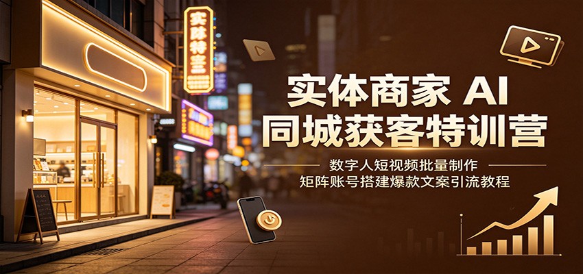 实体商家AI同城获客特训营:数字人短视频批量制作,矩阵账号搭建爆款文案引流教程力繁信息站-闲云创业网-老谢轻创网-中创网-福缘网-冒泡网-资源之家-魔方项目库力繁信息站