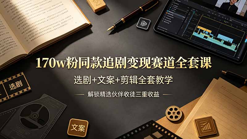 170w粉博主同款追剧变现赛道全套课，选剧+文案+剪辑全套教学，解锁精选伙伴收徒三重收益力繁信息站-闲云创业网-老谢轻创网-中创网-福缘网-冒泡网-资源之家-魔方项目库力繁信息站