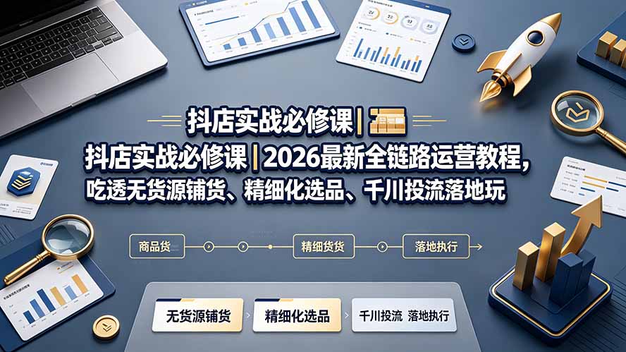 抖店实战必修课|2026最新全链路运营教程,吃透无货源铺货、精细化选品、千川投流落地玩法力繁信息站-闲云创业网-老谢轻创网-中创网-福缘网-冒泡网-资源之家-魔方项目库力繁信息站