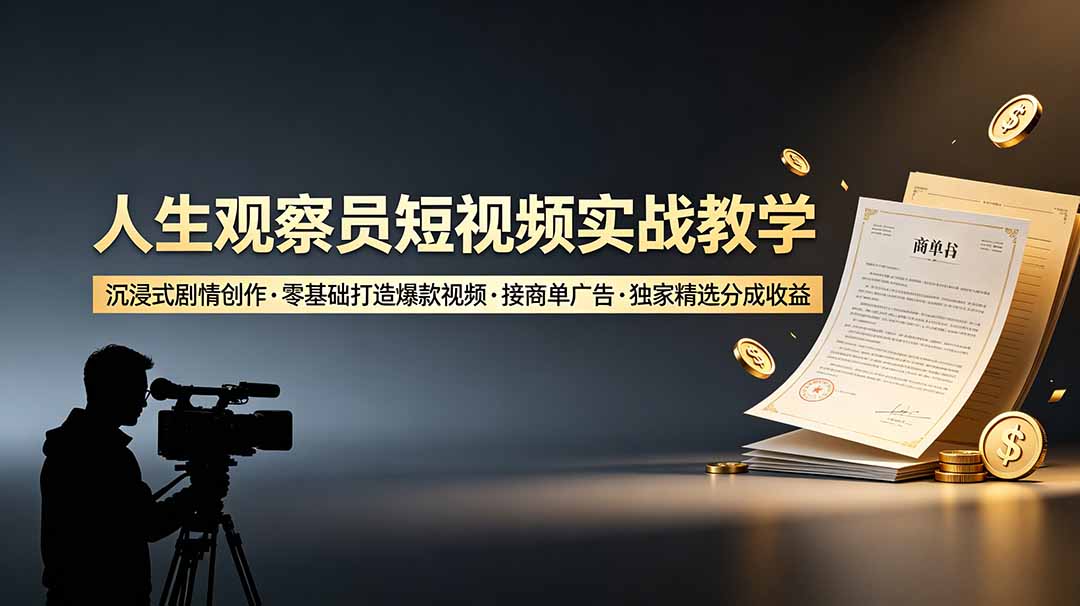 人生观察员短视频实战教学，沉浸式剧情创作，零基础打造爆款视频，接商单广告，独家精选分成收益力繁信息站-闲云创业网-老谢轻创网-中创网-福缘网-冒泡网-资源之家-魔方项目库力繁信息站