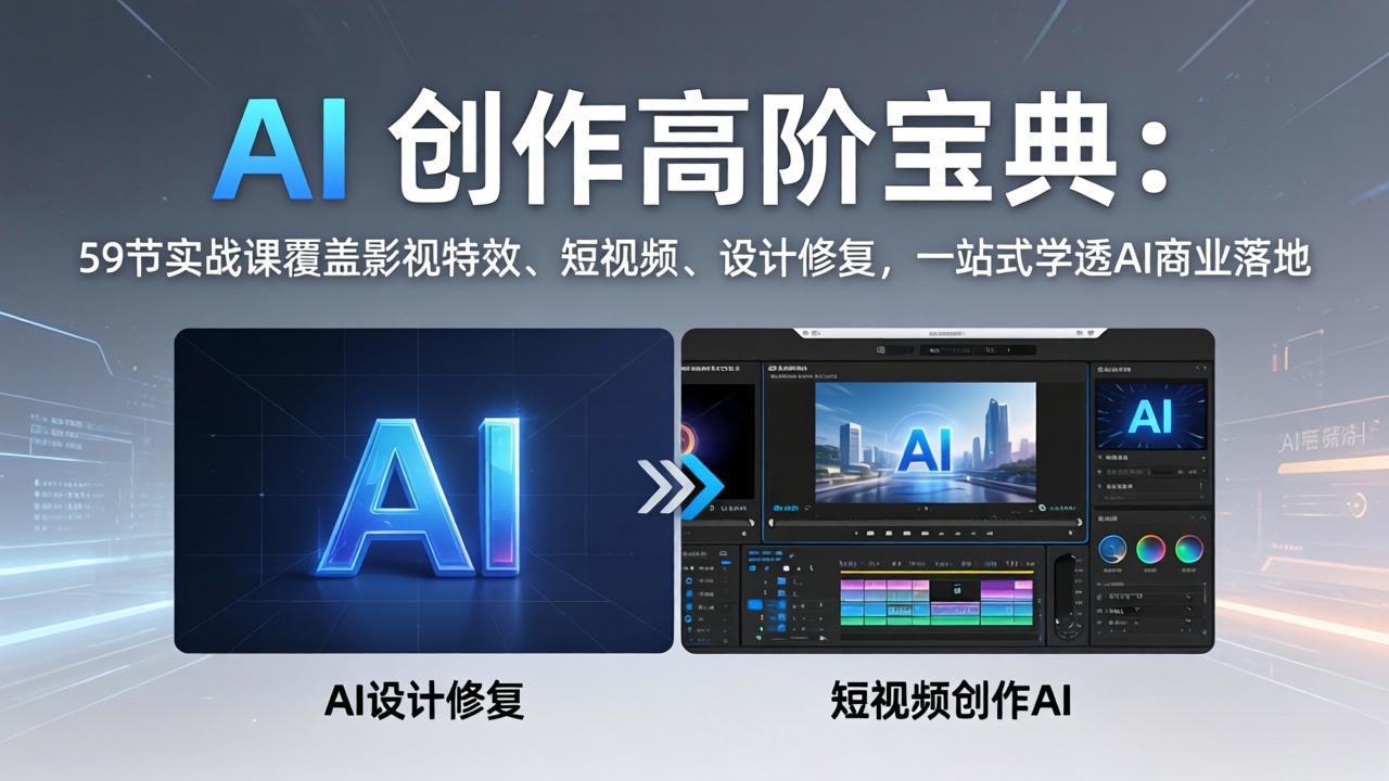 AI 创作高阶宝典：59节实战课覆盖影视特效、短视频、设计修复，一站式学透AI商业落地力繁信息站-闲云创业网-老谢轻创网-中创网-福缘网-冒泡网-资源之家-魔方项目库力繁信息站