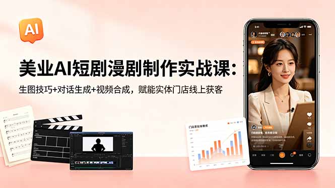 美业AI短剧漫剧制作实战课:生图技巧+对话生成+视频合成,赋能实体门店线上获客力繁信息站-闲云创业网-老谢轻创网-中创网-福缘网-冒泡网-资源之家-魔方项目库力繁信息站