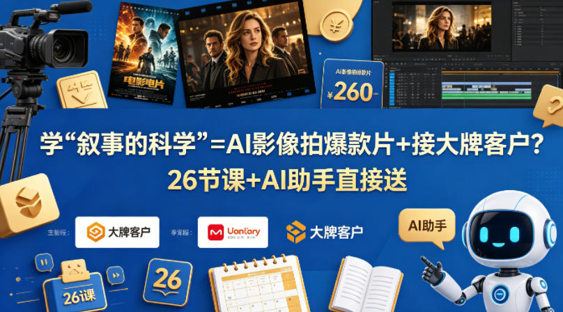 学《叙事的科学》=AI影像拍爆款片+接大牌客户？26节课+AI助手直接送【原创双语字幕】力繁信息站-闲云创业网-老谢轻创网-中创网-福缘网-冒泡网-资源之家-魔方项目库力繁信息站
