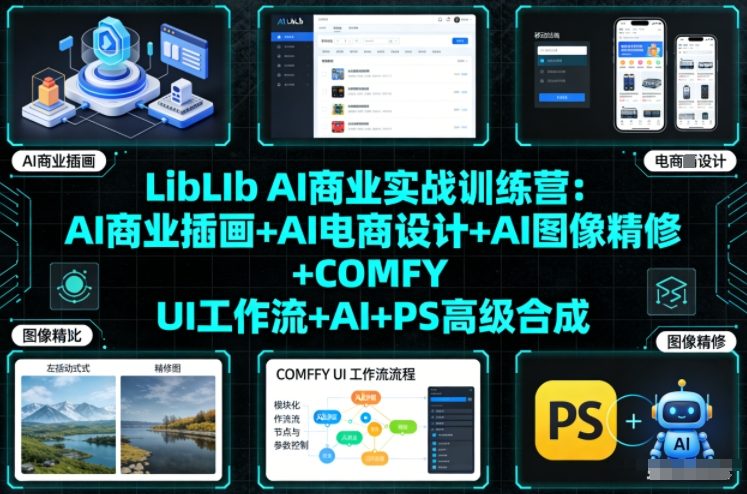 LibLIb AI商业实战训练营：AI商业插画+AI电商设计+AI图像精修+COMFY UI工作流+AI+PS高级合成力繁信息站-闲云创业网-老谢轻创网-中创网-福缘网-冒泡网-资源之家-魔方项目库力繁信息站