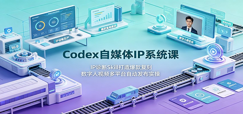 Codex自媒体IP系统课:IP诊断Skill打造爆款复刻,数字人视频多平台自动发布实操力繁信息站-闲云创业网-老谢轻创网-中创网-福缘网-冒泡网-资源之家-魔方项目库力繁信息站