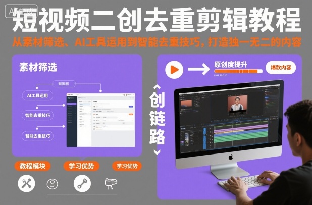 短视频二创去重剪辑教程，从素材筛选、AI工具运用到智能去重技巧，打造独一无二的内容力繁信息站-闲云创业网-老谢轻创网-中创网-福缘网-冒泡网-资源之家-魔方项目库力繁信息站
