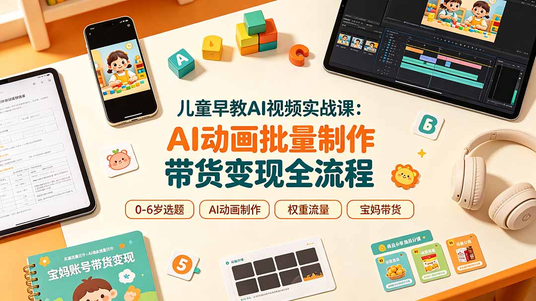 儿童早教AI视频实战课:0-6岁认知选题|AI动画批量制作|权重流量拉升|宝妈账号带货变现全流程力繁信息站-闲云创业网-老谢轻创网-中创网-福缘网-冒泡网-资源之家-魔方项目库力繁信息站
