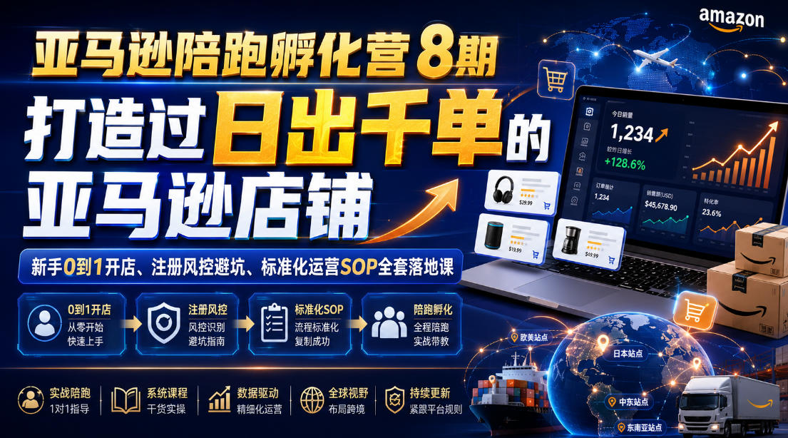亚马逊陪跑孵化营8期,打造过日出千单的亚马逊店铺,新手0到1开店、注册风控避坑、标准化运营SOP全套落地课力繁信息站-闲云创业网-老谢轻创网-中创网-福缘网-冒泡网-资源之家-魔方项目库力繁信息站