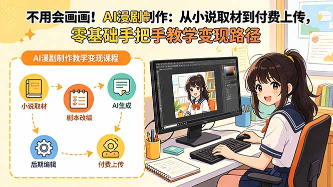 不用会画画!AI漫剧制作:从小说取材到付费上传,零基础手把手教学变现路径力繁信息站-闲云创业网-老谢轻创网-中创网-福缘网-冒泡网-资源之家-魔方项目库力繁信息站