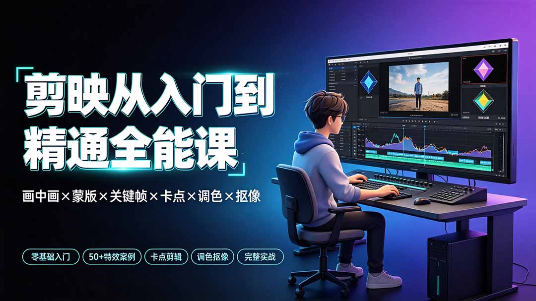 剪映从入门到精通全能课：画中画×蒙版×关键帧×卡点×调色×抠像，一站式掌握剪辑核心技能力繁信息站-闲云创业网-老谢轻创网-中创网-福缘网-冒泡网-资源之家-魔方项目库力繁信息站