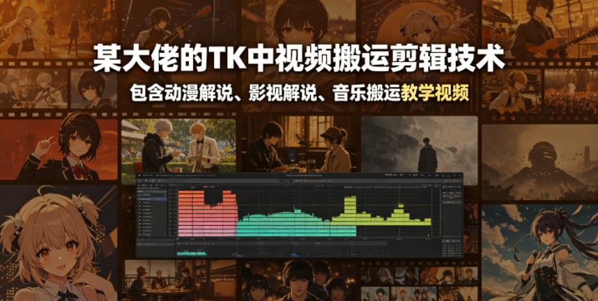 某大佬的TK中视频搬运剪辑技术,包含动漫解说、影视解说、音乐搬运教学视频力繁信息站-闲云创业网-老谢轻创网-中创网-福缘网-冒泡网-资源之家-魔方项目库力繁信息站